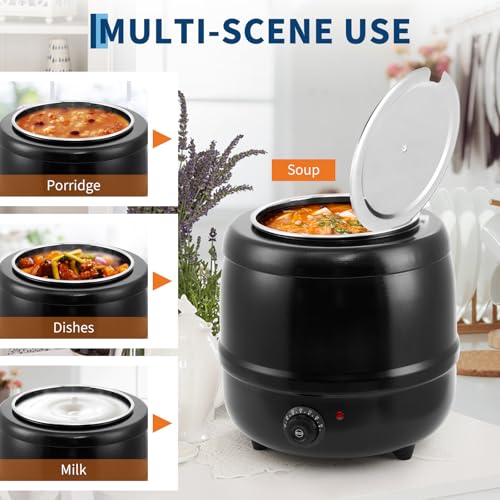 Image of GarveeHome Soup Warmer, 10.5 Quarts Commercial Grade Soup Kettle with Hinged Lid and Detachable Stainless Steel Insert Pot, Food Warmer with Anti-Scald Handle for Restaurants, Buffet, Catering