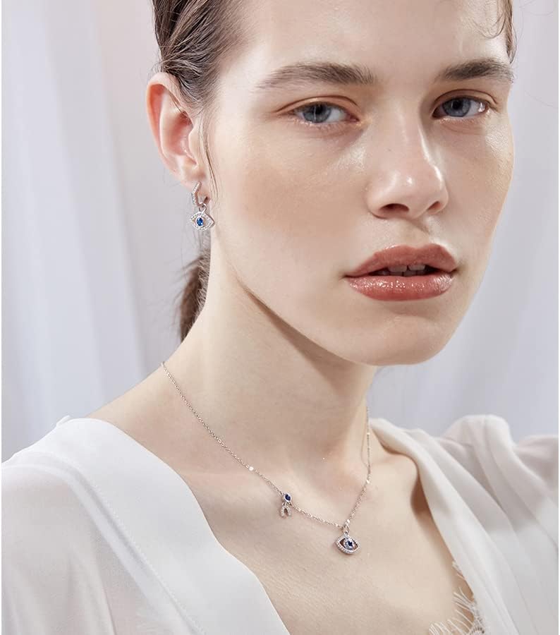 14K Gold Moissanite Evil Eye Necklace, Sapphire Necklace for Women, Evil Eye Pendant, Gift for Her - Image 3