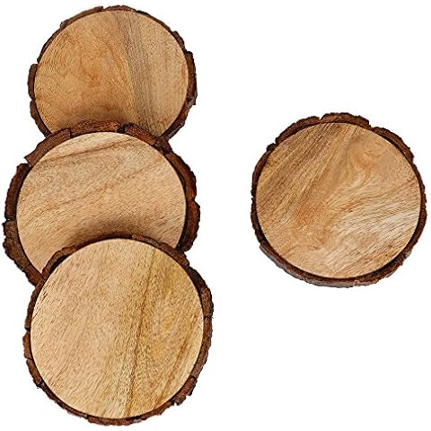 GoCraft Natural Wooden Coasters with Tree Bark | Mango Wood Coasters for Your Drinks, Beverages & Wine/Bar Glasses (Coasters Set of 4) Cover