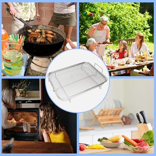 LANZLC Crisper-Korb, Grillkorb, Backofen, Edelstahl, Grillkorb mit Griff, Hinterkorb, Pommes Grillblech, rechteckig, Grill, Backofen, Crisper-Körbe zum Grillen, Kühlen waschen Lebensmittel