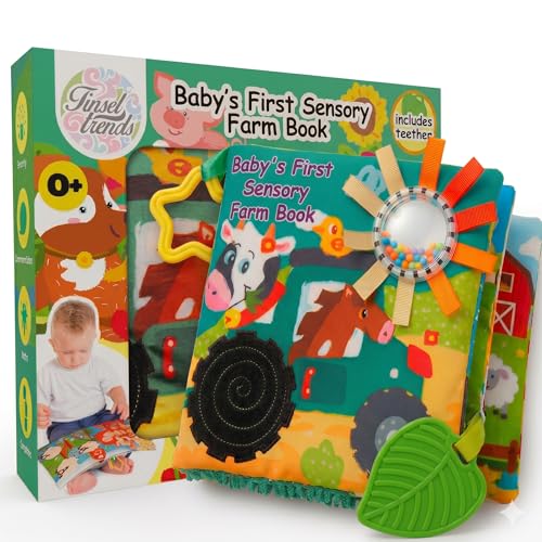 Image of Tinsel Trends Baby Books Farm Animal Soft Cloth Busy Book Gifts for Babies Montessori See Touch Feel Crinkle Stroller Travel Toys for Boy Girl 0-6 6-12 12-18 Months 1 Year Old Toddler