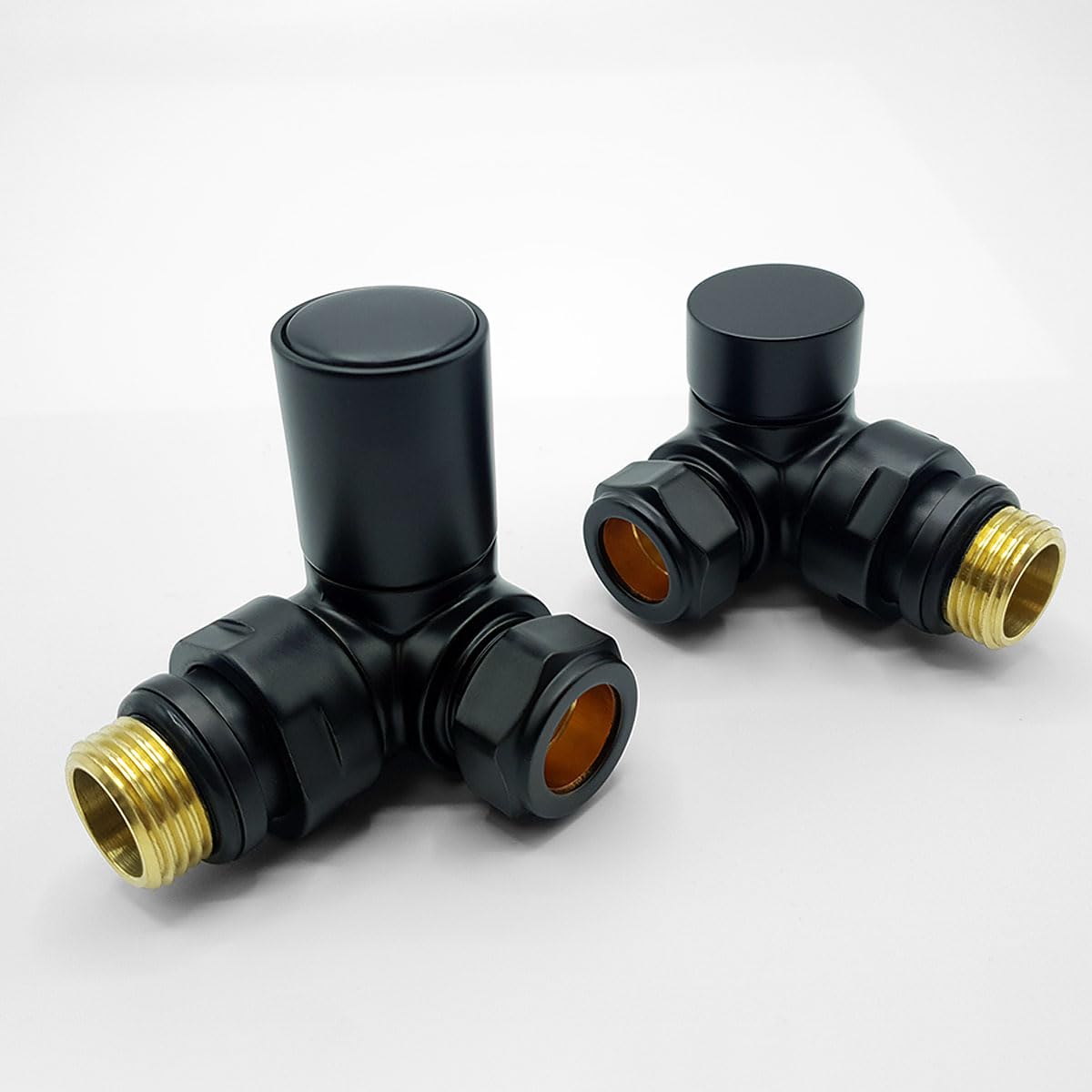 Lux Heat Corner Black Manual Round Radiator Valve Set