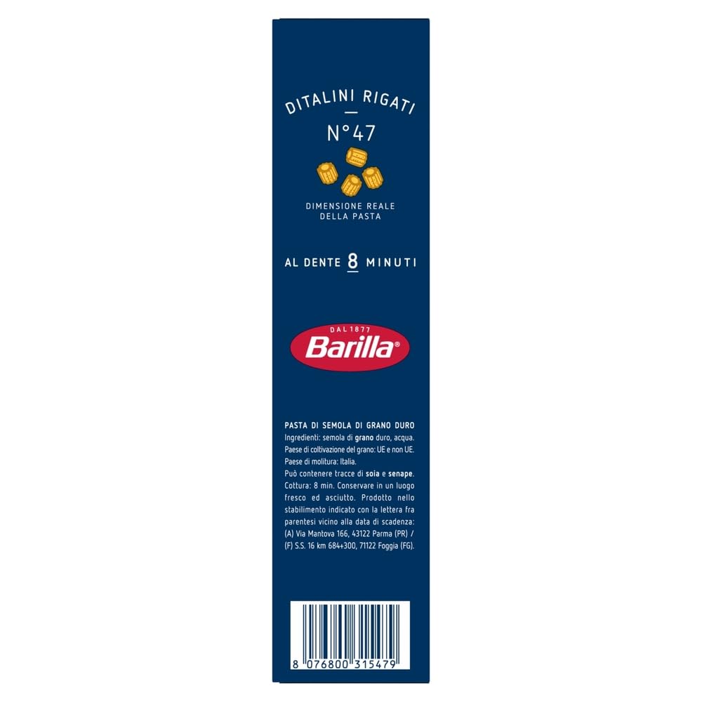 Pasta Ditalini Rigati nº 47, 100% italiana, pack de 500 g + llavero Beni Culinari gratuito (32 unidades)
