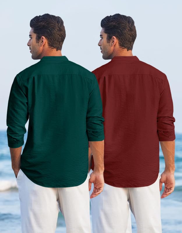 Image of Macsivo Combo of Men's Regular Fit Cotton Blend Solid Casual Short Kurta with Mandarin Collar and Pockets Kurta Pack of 2
