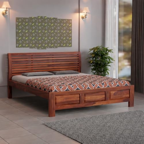 Image of OD ART Solid Sheesham Wood King Size Bed Without Storage (84x74 Inch) | Wooden Double Bed Cot for Bedroom | Modern Palang Design | Honey Finish