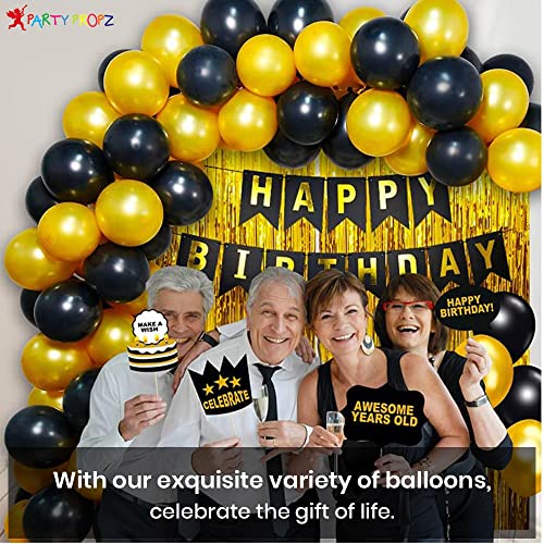 Image of Party Propz Happy Birthday Paper Decoration Items - 41Pcs For Black, Golden Balloons Banners Foil Curtain Photo Booth Props / Birth Day. Decerations / Decorations Items For Room