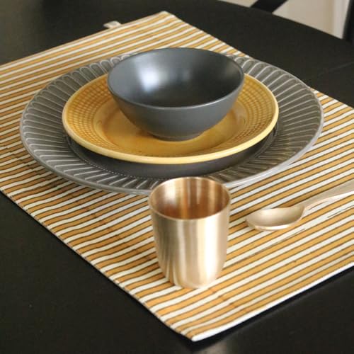 Image of THE YARD HOUSE Placemats - Reversible & Wipeable Cotton Placemats (Ochre Mirage & Grey Chambray, Set of 4)