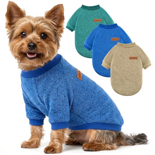 Image of 3 Pack Dog Sweaters for Small Dogs Girl Boy Winter Fleece Clothes Warm Soft Dog Sweatshirt Outfit for Dogs Cats Pet Apparel