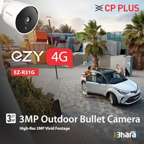 Image of CP PLUS 3MP Outdoor Bullet CCTV Camera | 4G SIM-Based Wireless Security Camera | Motion & Human Detection | Night Vision 25M | Two-Way Audio | Built-in Siren | Mobile App Support | EZ-R31G
