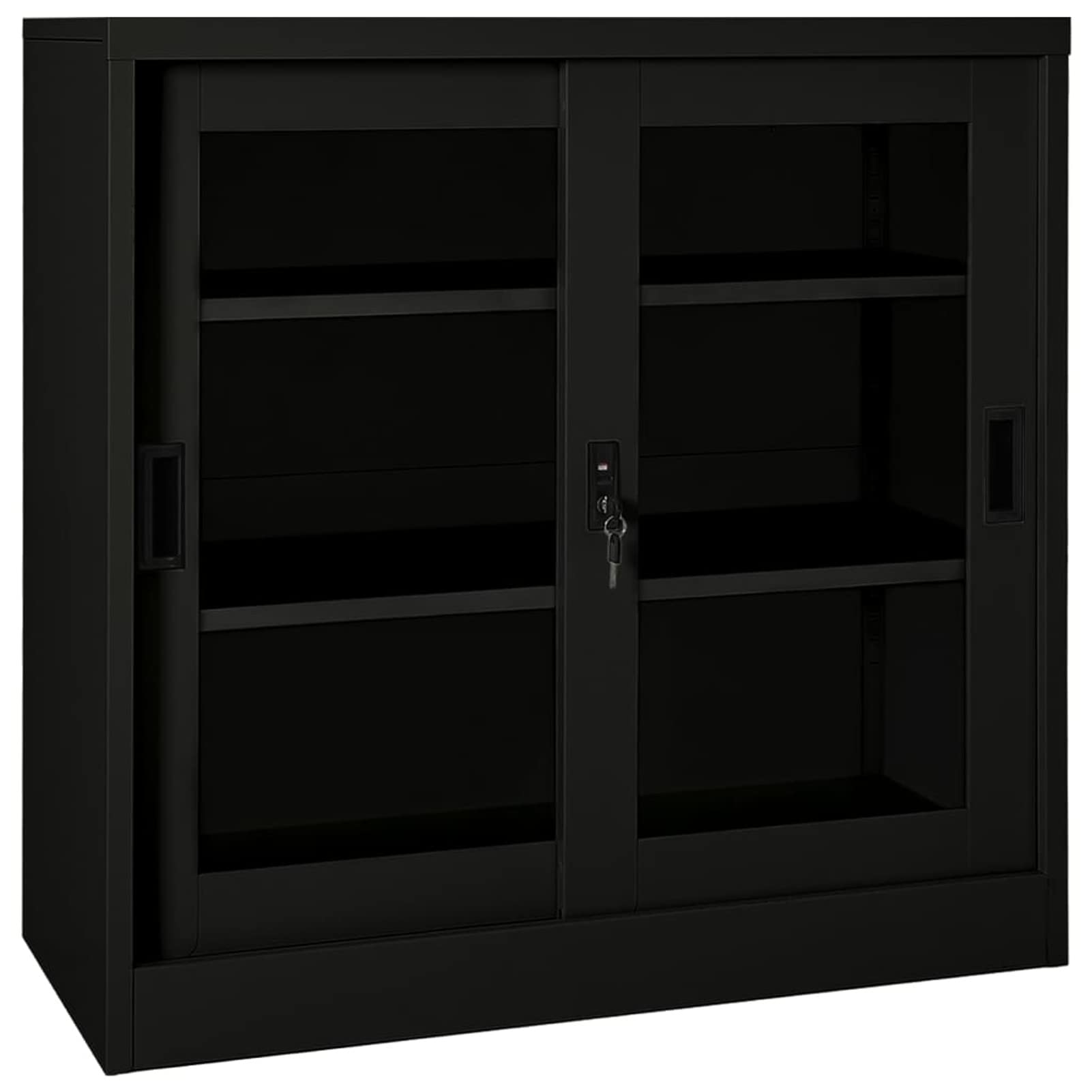 ZEYUAN Schrank mit Schiebetür Schwarz 90x40x90 cm Stahl, Sideboard, Kommode Schlafzimmer, Komodenschrank, Kleiner Schrank, Flur Möbel, Aufbewahrungsschrank