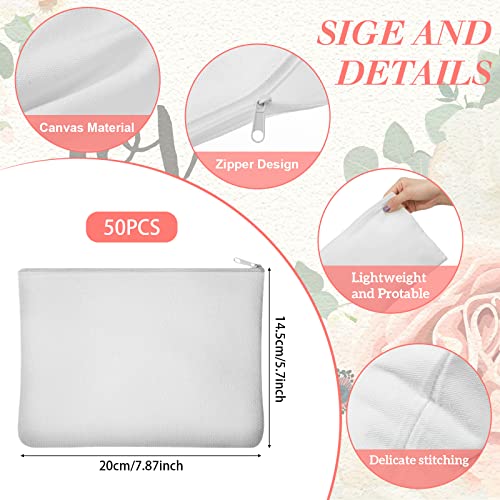 Image of Frienda 100 Pcs Sublimation Blank Canvas Makeup Bags Bulk DIY Heat Transfer Canvas Pen Case Pencil Cosmetic Makeup Bags Clear Sublimation Blank Pouch with Zipper (7.87 x 5.7 Inch,White)