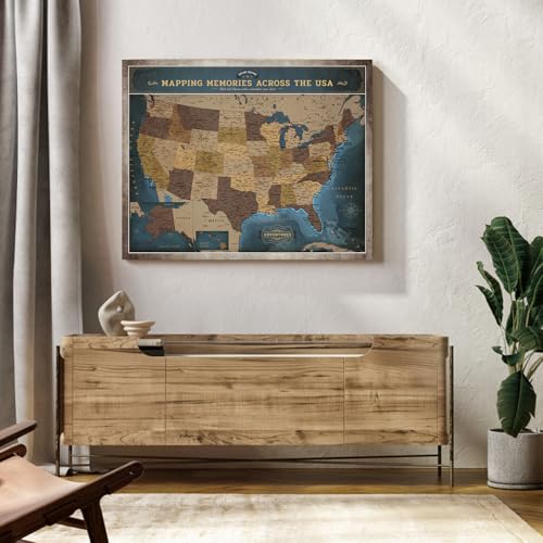 Image of DECORARTS - Deep Blue Vintage USA Travel Map Canvas with Pins, US Map for Travel, for Home Office, Bedroom or Study, Ready to Hang, 30x24''