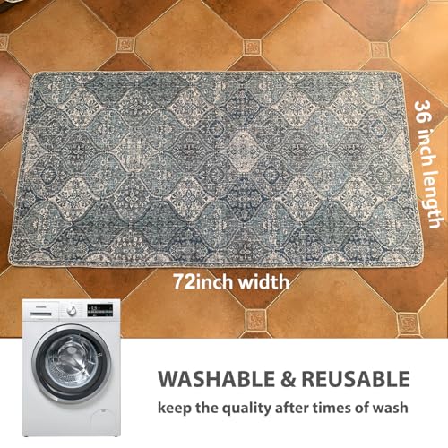 Image of nunubaby Washable Pee Pads for Dogs, Stylish, Non-Slip and Leak-Proof Pee Pads. Reusable Potty Pads for Dogs for Crates and Floors.(Blue /Multi, 36 inch x72 inch )