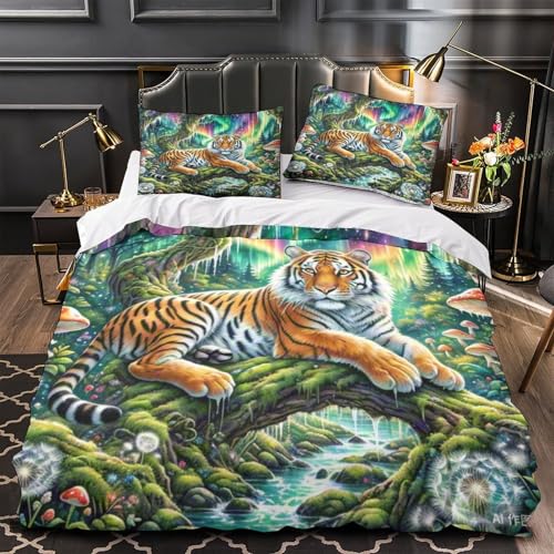 Housse de couette tigre 140x200cm microfibre douce lit simple 3D avec zip - 4