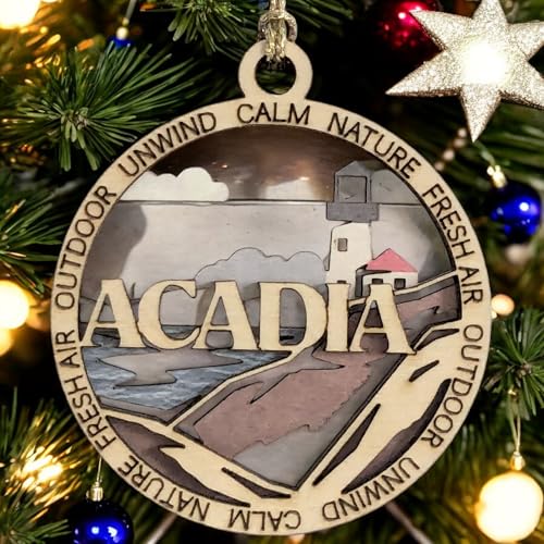 Acadia National Park Lighthouse - 3" Round Wood Christmas Ornament, Handmade in USA, 2-Layer Laser Cut with Color Artwork - Image 3