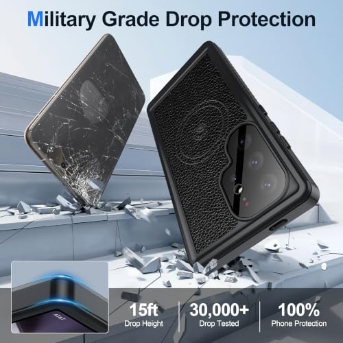Image of ANTSHARE IP68 Waterproof Case for Samsung Galaxy S24 Ultra - MagSafe Compatible, Built-in Screen /Lens Protector - Shockproof Full Body Protection Back Leather for Swimming /Outdoor, Black