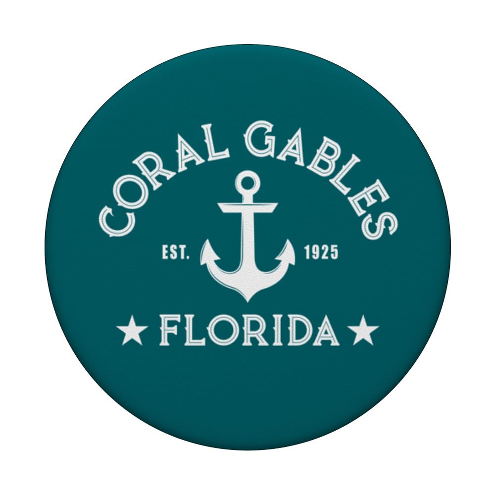 CORAL GABLES FL Nautical Design W. Anchor, Est 1925 PopSockets Swappable PopGrip, Black - Image 3