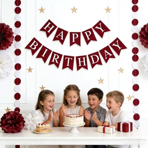 Image of 8pcs Burgundy Maroon White Birthday Hanging Party Streamers Paper Garland Tissue Paper Flower Pom Poms Bridal Shower Wedding Bachelorette Party Decorations Backdrop Supplies