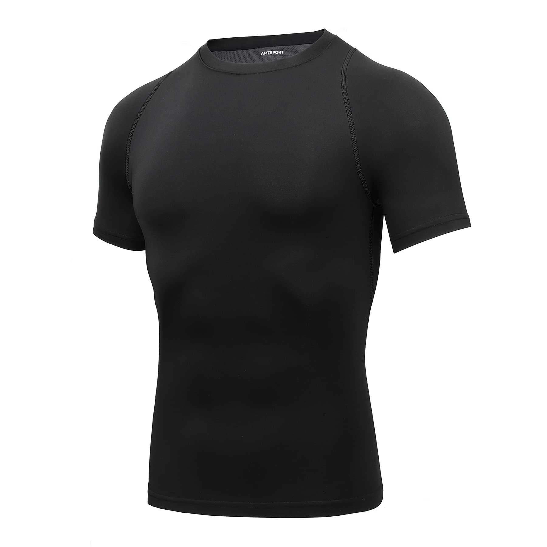 AMZSPORT Maglietta a Compressione da Uomo, a Maniche Corte, Funzionale, Cool Dry, per Allenamento e Corsa