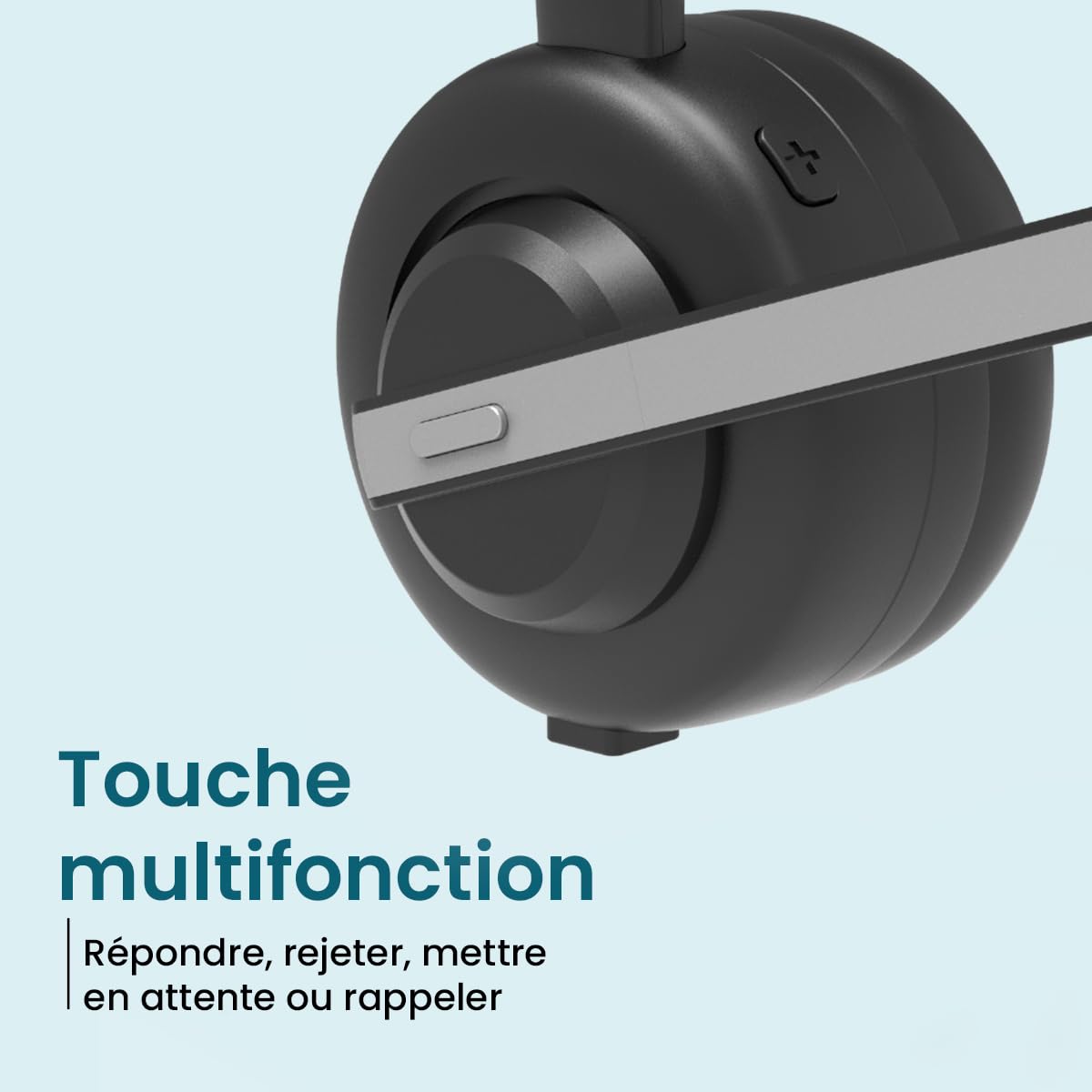 ADOC BT01 Casque Bluetooth monophonique avec microphone rotatif à 270 degrés, annulateur de bruit, bandeau réglable, touche multifonction, batterie durable, utilisation des deux côtés (oreille