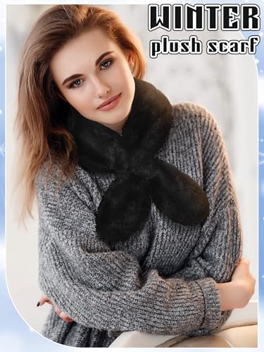 4 Pcs Women's Fur Collar Scarves for Winter Furry Faux Fur Loophole Scarves Trimmed Neck Warmer2