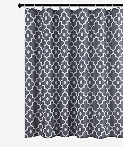 Biscaynebay Textured Fabric Shower Curtains 72 by 72 Inches, Dark Grey Morocco Pearl Printed Bathroom Curtains, Machine Washable