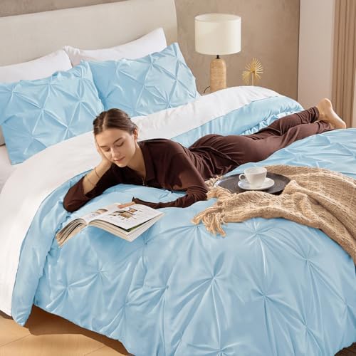 Image of Andency Twin Pinch Pleat Comforter Set (66 inchx90 inch),3 Piece Lightweight Pintuck Bedding Comforters & Sets, Fluffy Down Alternative Comforter with 2 Pillow Shams for All Season,White