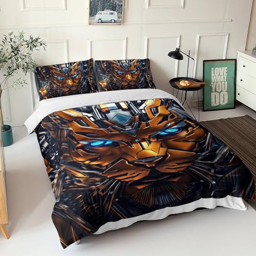 Housse de couette léopard robot 3D 200x200 cm avec taies pour lit double