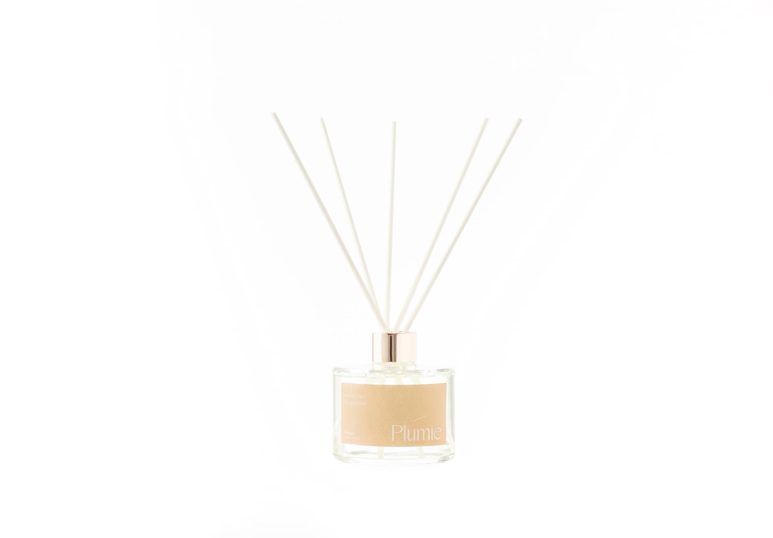Plumie Reed Diffuser - 8.5 oz - White Tea & Jasmine Scent - Long-Lasting Fragrance for Continuous Freshness & Odor Neutralizing - Ideal for Home & Office Décor - Paraben-Free and Cruelty-Free