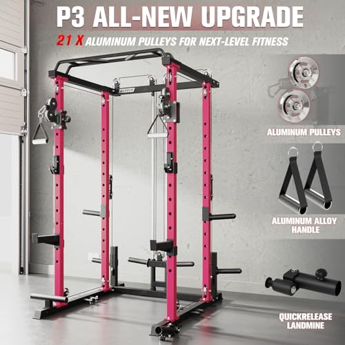 Image of RitFit Multi-Function Garage & Home Gym Package Includes 1200LBS Power Cage PPC03 /P3 with Cable Crossover System, Weight Bench, Olympic Barbell Weight Set, Full Body Workout