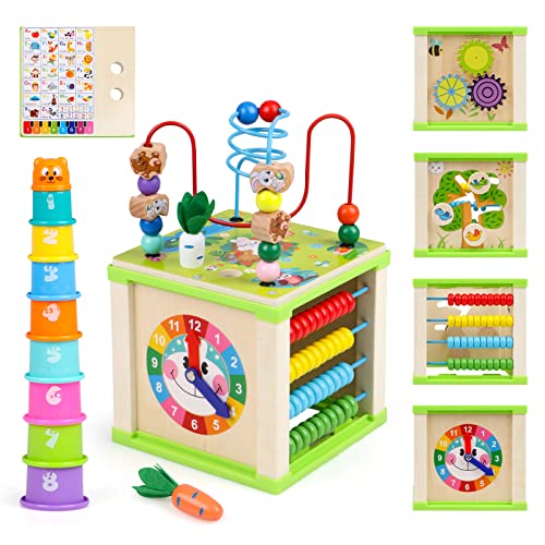 DIPALENT Wooden Activity Cube,Montessori Toys Gift Set for 12+ Months Boys & Girls,Educational Learning Toys for Toddlers Age 1+,First Birthday Gift for Baby