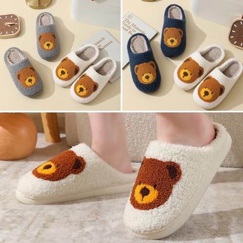 Memory Foam Bear Slippers for Women Cozy Fuzzy Plush Indoor Animal House Slippers with Non Slip Sole Cute Cartoon Mama Teddy Design Available in Pink White Gray Navy4