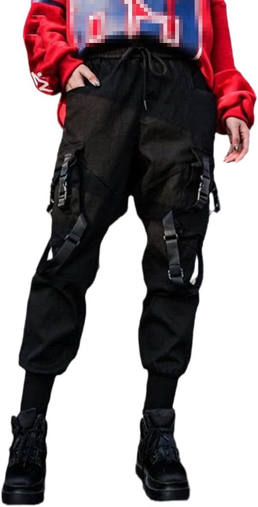 RFXZSAQD Women Black Cargo Pants, Casual Joggers High Waist Loose Hip Hop Trousers, Korean Punk Pants, Funny Capri Streetwear