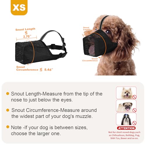 Image of Mesh Dog Muzzle, Breathable Soft Dog Muzzle with Reflective Straps for Secure Fit, Prevents Biting, Chewing Scavenging - Adjustable for Small Medium Large Dogs,Black,XS