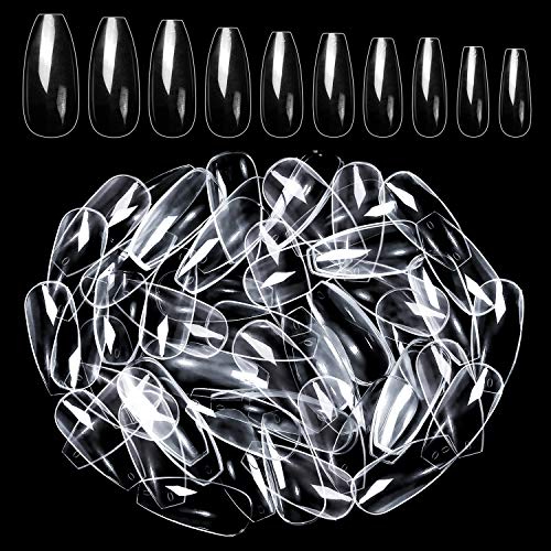 Modelones 600pcs Coffin Nails Fake Nail Tips Clear Full Cover Ballerina Acrylic False