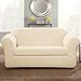 SureFit Home Décor Stretch Pinstripe Box Cushion Loveseat Two Piece Slipcover, Form Fit, Polyester/Spandex, Machine Washable, Cream Color