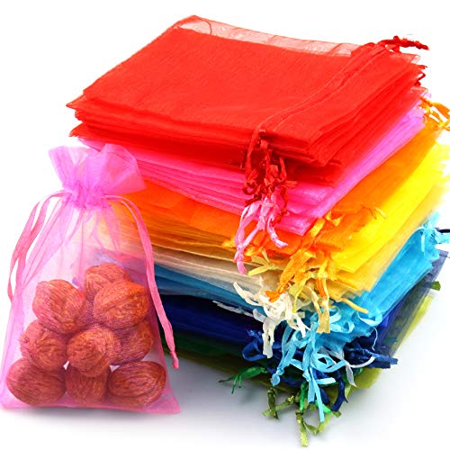 ANZNKU 150pcs Mixed Color 4 x 6 inch Organza Bags Premium Sheer Drawstring Organza Bags for Candy Jewelry Pouches Wedding Party Christmas Favor Gift Bags