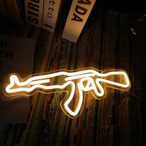 Image of AK47Gun Neon Sign, Gun Shape Wall Art LED Neon Light, USB Powered LED Sign Light for Man Cave Game Room Bedroom Bar Party Wall Decor (AK 47 Gun)