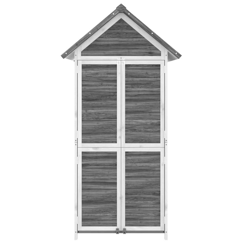 Schowek na narzędzia ogrodowe z litego drewna sosnowego 89 x 52,5 x 175 cm, duża przestrzeń do przechowywania narzędzi, sprzętu do trawnika i akcesoriów, wodoodporny dach skośny