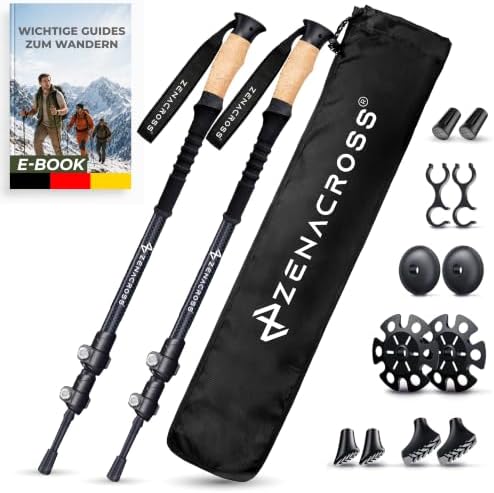 Zenacross Wanderstöcke Teleskop - Trekkingstöcke Korkgriff | Nordic Walking Stöcke · Damen & Herren · Ultraleicht · Einstellbar · Natürlicher Kork · Outdoor Stöcke