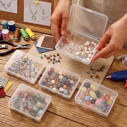 Image of SATINIOR 300 Packs Clear Small Plastic Containers 4.45 X 3.3 X 1.18 Inches Transparent Storage Box with Hinged Lid in Bulk for Jewelry Hardware Crafts Small Items