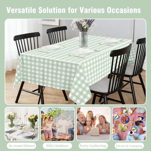 Image of Oigco 3 Pack Sage Green Gingham Tablecloth 54 x 108 Inches, Rectangle Disposable Sage Green Checkered Tablecloth, Picnic Table Cover for Outdoor, Camping, Birthday Decorations