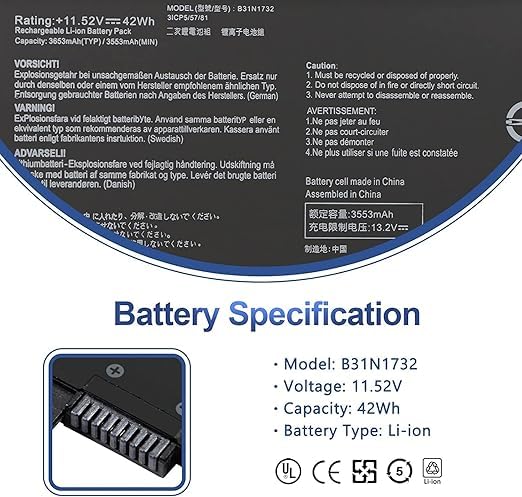 Image of B31N1732 Laptop Battery for Compatible Asus VivoBook B31N1732 S430UA S430FA X430UF K430FA K430FN K430UF R430FA R430FN S4300UF B31N1732 Series Battery