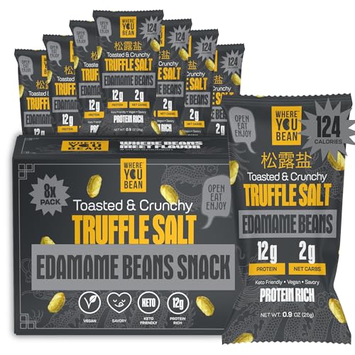 Image of Where You Bean Edamame Beans Snack (Truffle Salt) - Crunchy and Dry Roasted Edamame Beans - High Protein Snacks, Keto and Vegan Healthy Snacks for Adults & Low Carb Asian Snack 0.9 oz (Pack of 8)