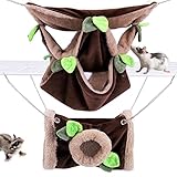  LeerKing Kleintier Hängematte und Kuscheltunnel warmes Hängebette Wald Thema Spielzeug Set Käfig Nest Zubehör für Nagetiere Ratten Mäuse Chinchilla Hamster Kleintiere Braun 2er Pack