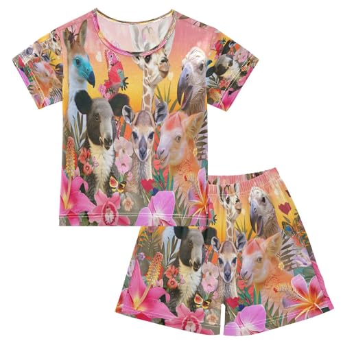 senya Short Sleeve Pajamas Sets Summer Cotton Sleepwear Animals and Flower