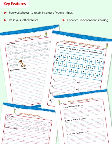 Image of Cursive Writing Book For Kids Age 4 To 6 Years|Set Of 3|Learn To Write Capital & Small Letters, Words, Sentences In Cursive|Cursive Handwriting Practice Book|Diy Exercises - 108
