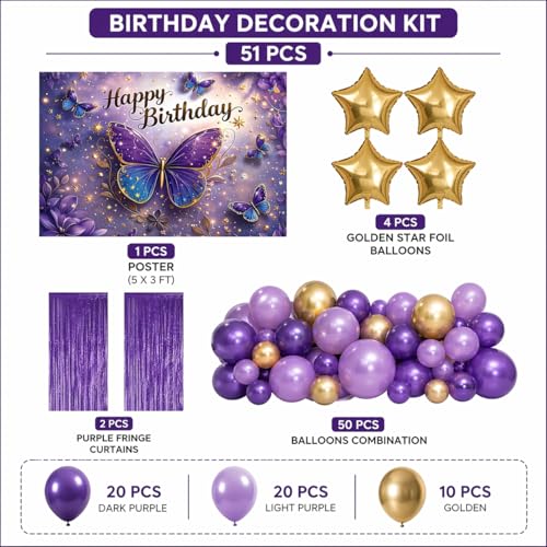 Image of Happy Birthday Theme Backdrop Banner Cloth 3x5 ft - Digital Print Cloth Background, Reusable Birthday Party Wall Decoration for Girls, Photo Booth & Stage Decor