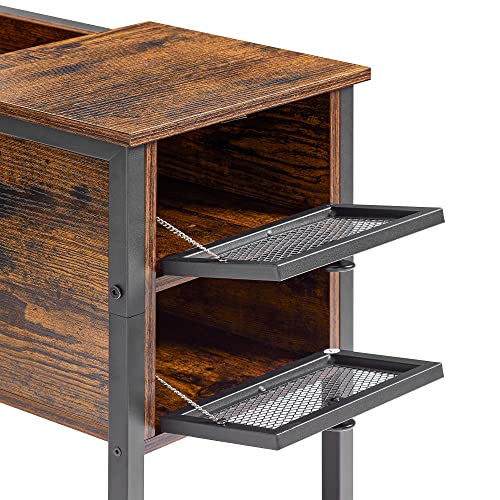Vecelo Flip Top Narrow Side Table With Storage Shelf, Wood Look Accent Furniture For Living Room Bedroom,Brown, 1 Set #TOP4