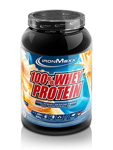 Preisvergleich Produktbild IronMaxx 100% Whey Protein Pulver Proteinreiches Eiweißpulver Wasserlösliches Proteinpulver mit Orange-Maracuja Geschmack 1 x 900 g Dose